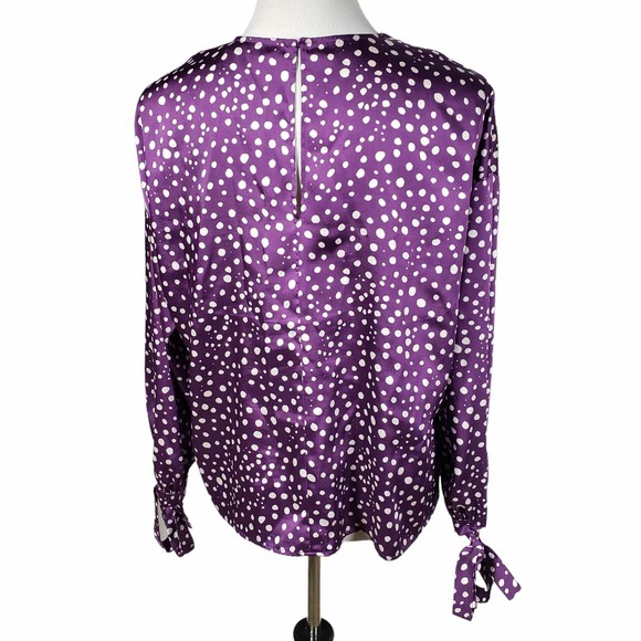 Zara women's size Small Purple and White Polkadot Long Sleeve Blouse - Picture 4 of 8